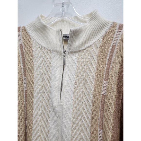 Stacy Adams Mens Sweater Size XL Cream Tan 1/4 Zip Pullover Knit Long Sleeve - Picture 2 of 10